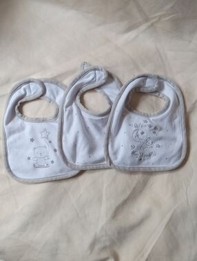 Little Me White & Light Gray Baby Bib Set - 3 Pack